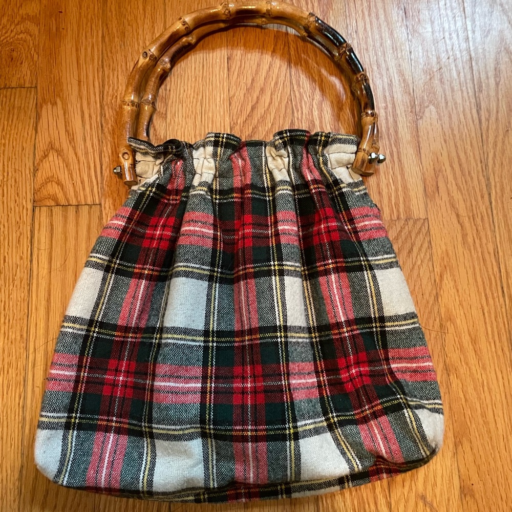 Vintage 70s Plaid Bamboo Handle Bag